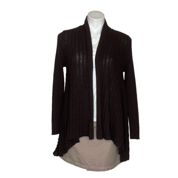 EILEEN FISHER Brown Cardigan 100% Wool Open Front High Low Hem Size Small - Picture 1 of 9